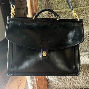 Black leather vintage coach briefcase with strap